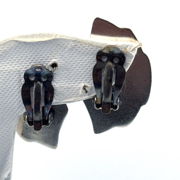 Vintage Estate Sterling Silver 830 Clip-On Fan Earrings, 18.9g, 1.5" Wide - Picture 3 of 8